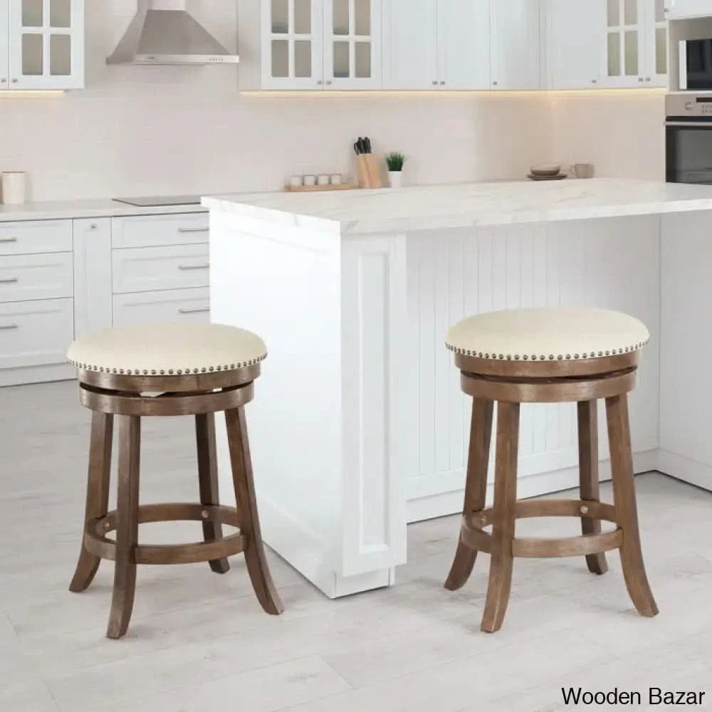 Beedley Swivel Upholstered 26’’ Counter And Bar Stool With Solid Wood Frame (Set Of 2) Burnt