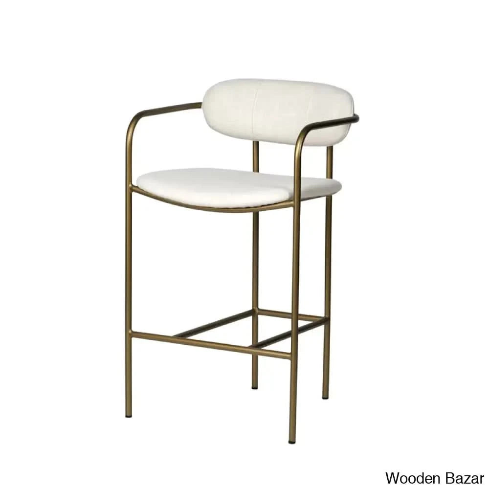 Belarusu Upholstered Counter Stool With Metal Frame Antiqued Gold / Cream Bar (30’’ Seat Height)
