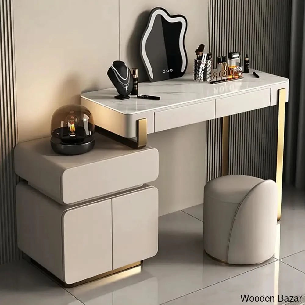 Benedicta Vanity Dressing Table With Lighted Mirror And Stool