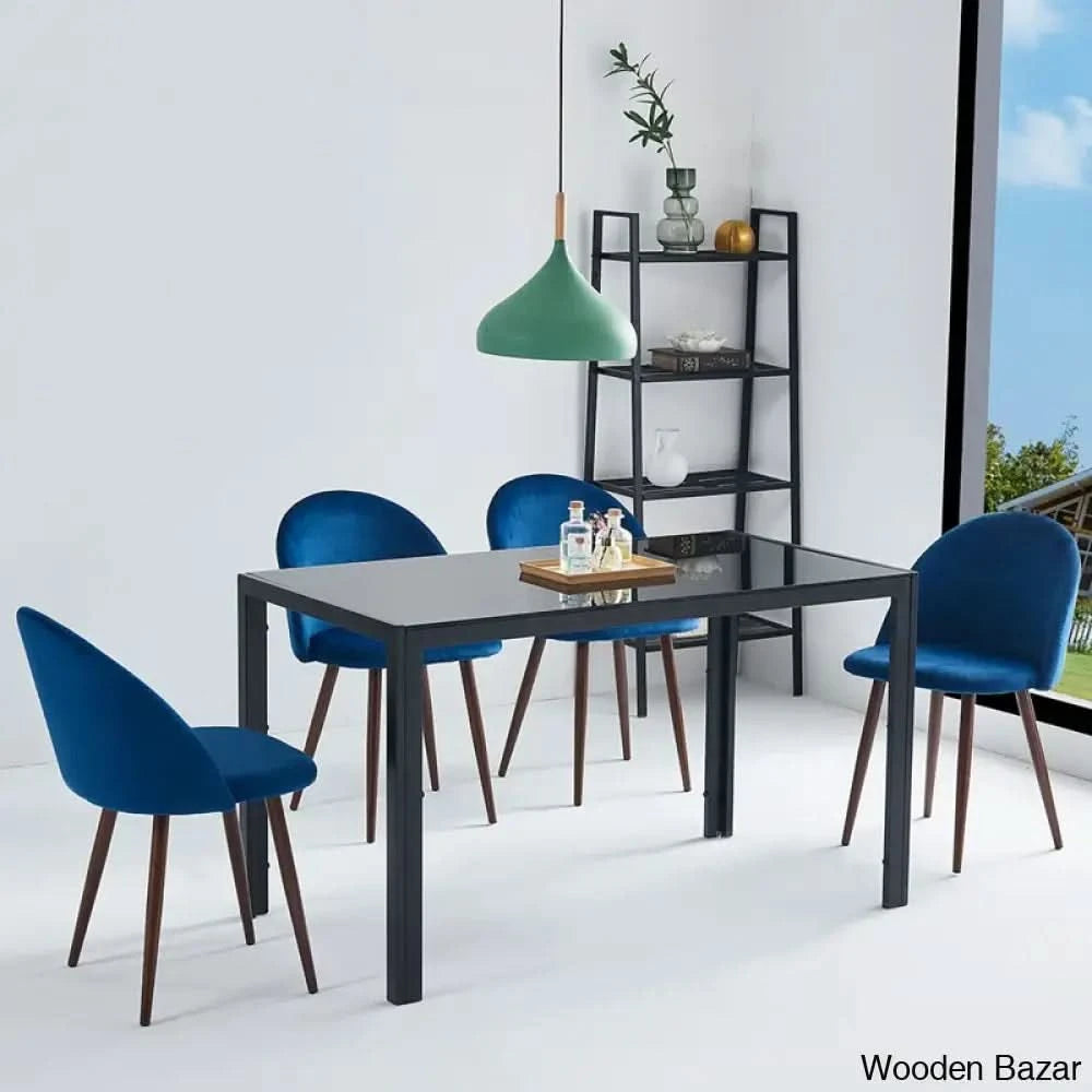 Blaan 4 Seater Glass Top Dining Set - Wooden Bazar Blue/Black