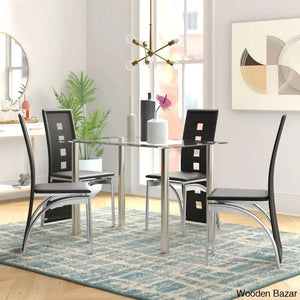 Blade 4 Seater Glass Top Dining Set - Wooden Bazar