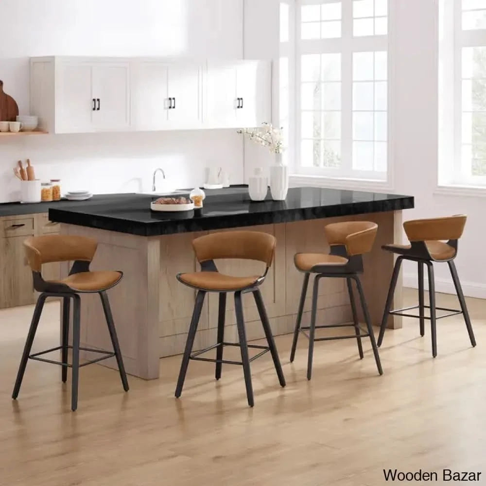 Blaysen Swivel Pu 26.96’’ Bar & Counter Stools (Set Of 4) Brown Upholstered/Black Frame