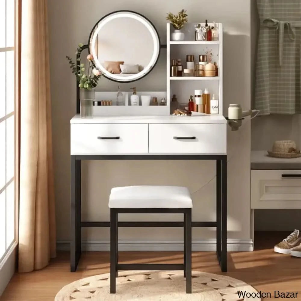 Borach Vanity Dressing Table With Lighted Mirror And Stool