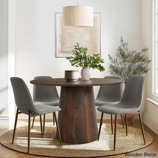 Bornet Royal 4 Seater Round Pedestal Dining Table Set Gray