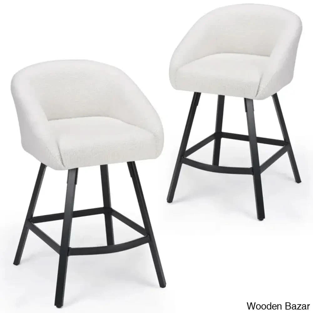 Bouclen Swivel Upholstered 27.1’’ Modern Counter And Bar Stool (Set Of 2) White