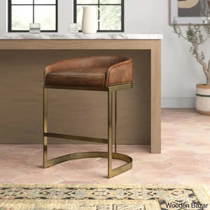 Bradleys Swivel Leather And Antiqued Brass Metal Low Back Counter Bar Stool