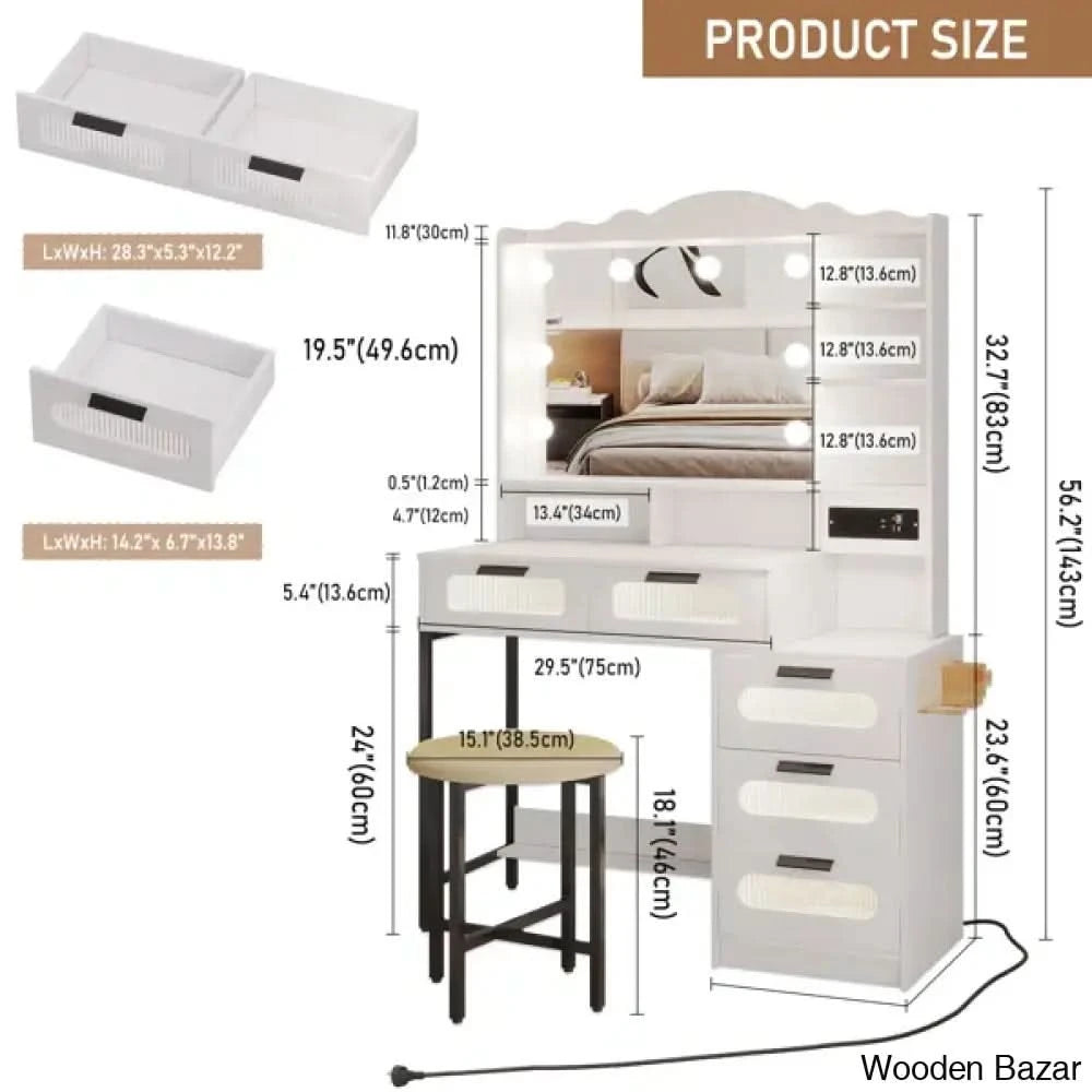 Braison Vanity Dressing Table With Mirror & Stool White