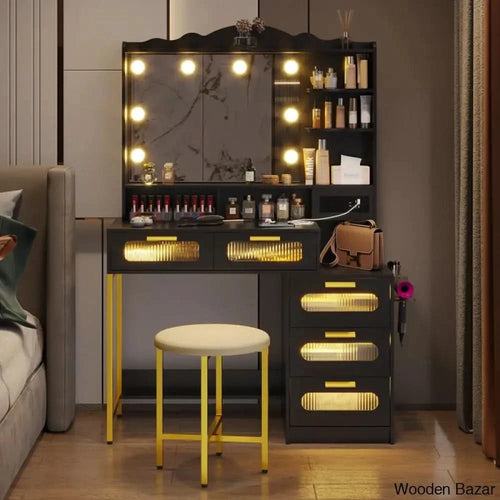 Braison Vanity Dressing Table With Mirror & Stool Black