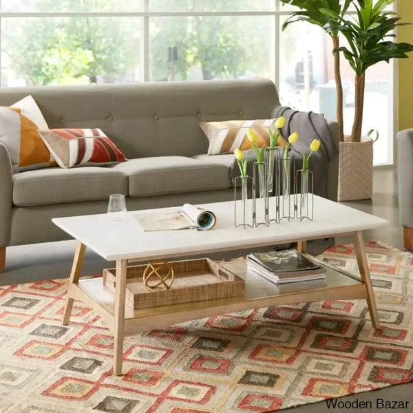 Brenton 4 Legs Coffee Table With Storage And Center Table Natural