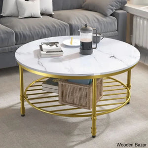 Breyont Nesting 4 Legs Coffee And Center Table White Top/Gold Base