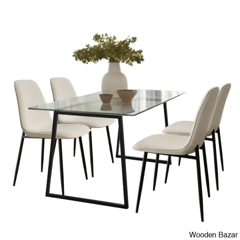 Bridle Latest 4 Seater Glass Top Trestle Dining Set - Wooden Bazar Beige