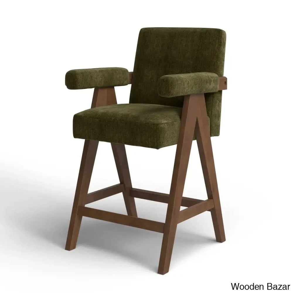 Brittniea Swivel Upholstered 25.5’’ Counter And Bar Stool With Solid Wood Frame Olive Green