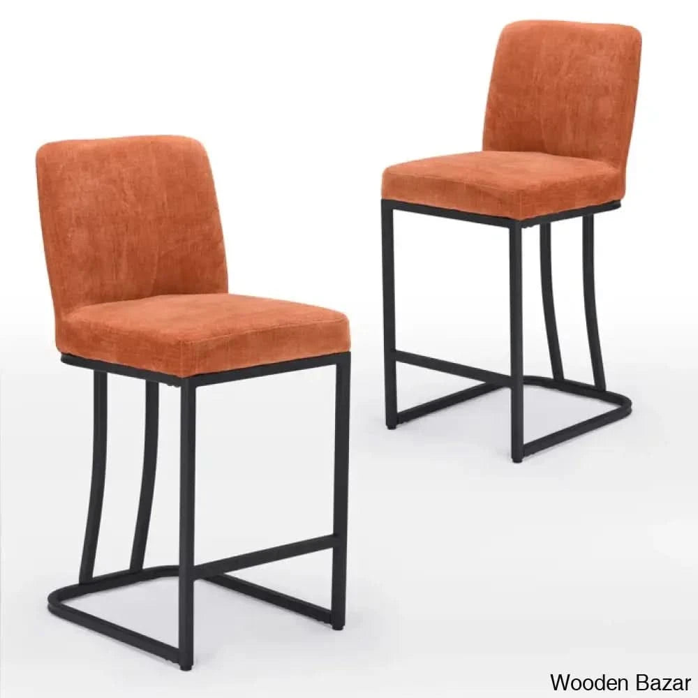 Brykenc Swivel Upholstered 23.4’’ Counter And Bar Stool With Metal Frame (Set Of 2) Orange