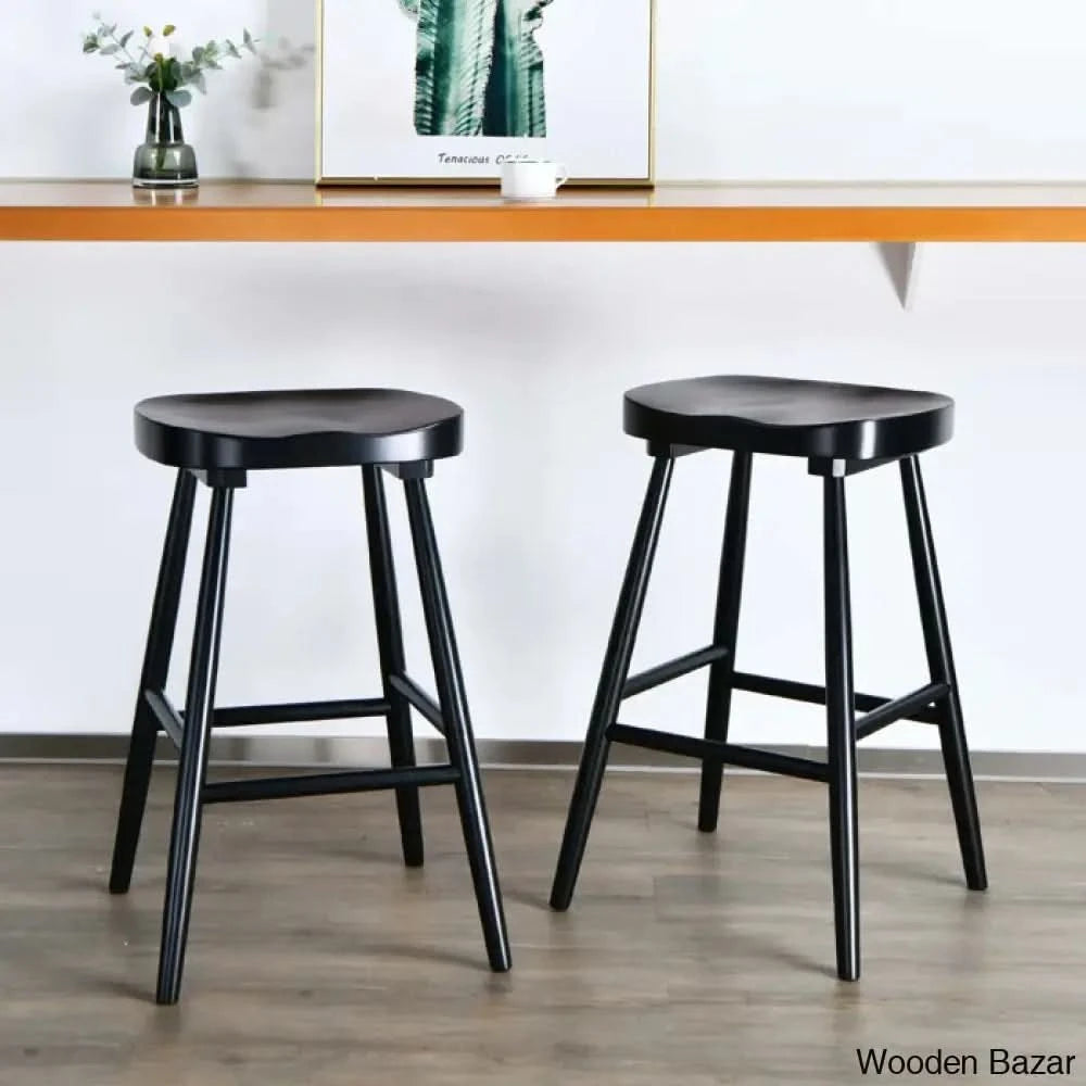 Brynnleighn Wood Ergonomic Seat Mid-Century Modern Counter Stools Black / 2 Piece