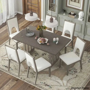 Burle Wooden 6 Seater Trestle Dining Table Set - Bazar