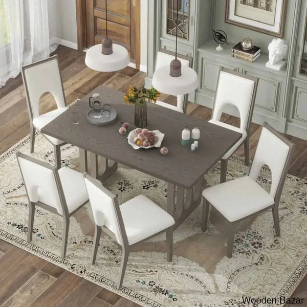 Burle Wooden 6 Seater Trestle Dining Table Set - Bazar