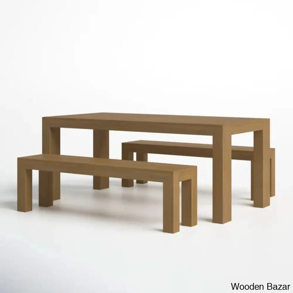 Cady 6 Seater Teak Wood Solid Dining Set - Wooden Bazar Pecan Wirebrush