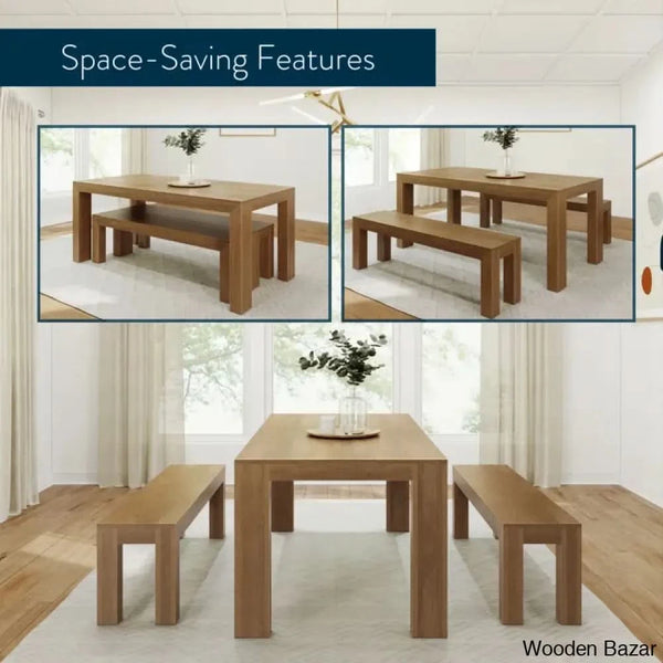 Cady 6 Seater Teak Wood Solid Dining Set - Wooden Bazar
