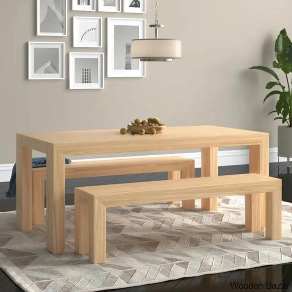 Cady 6 Seater Teak Wood Solid Dining Set - Wooden Bazar Blonde Wirebrush