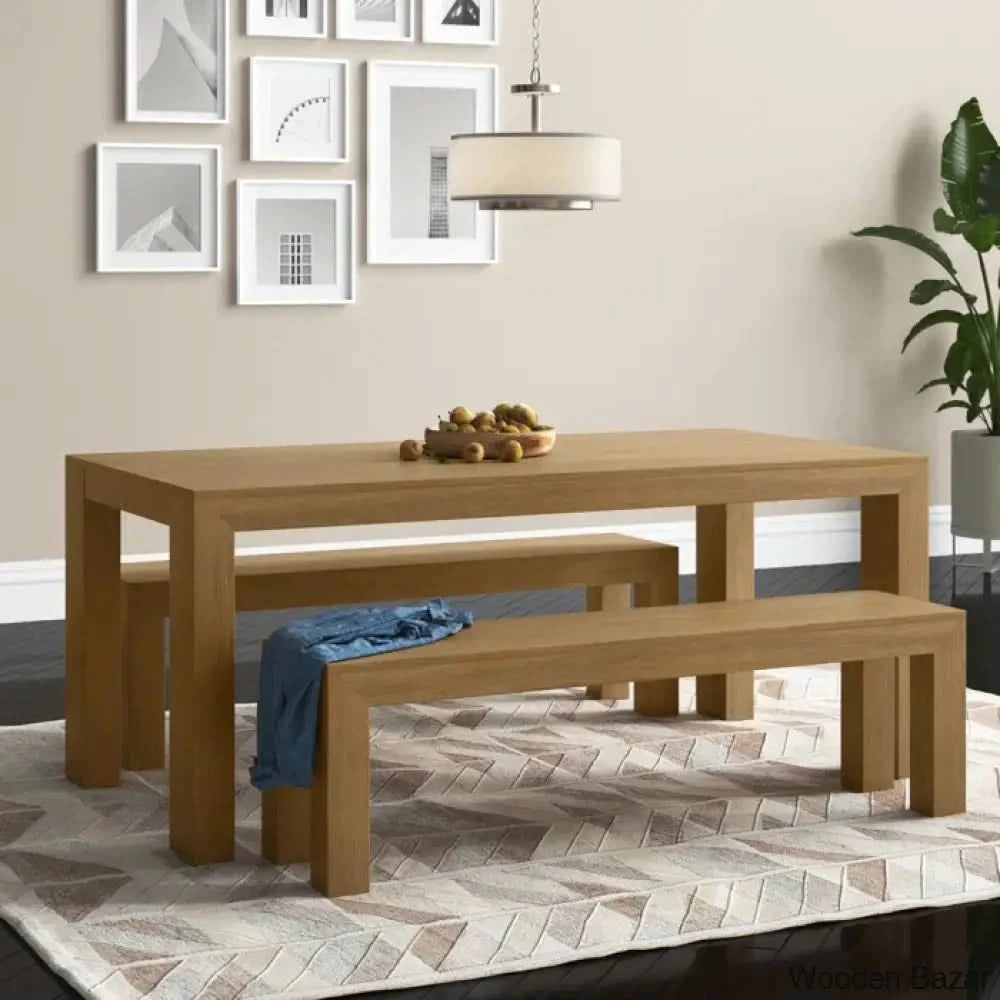 Cady 6 Seater Teak Wood Solid Dining Set - Wooden Bazar Pecan Wirebrush