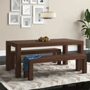 Cady 6 Seater Teak Wood Solid Dining Set - Wooden Bazar Walnut Wirebrush