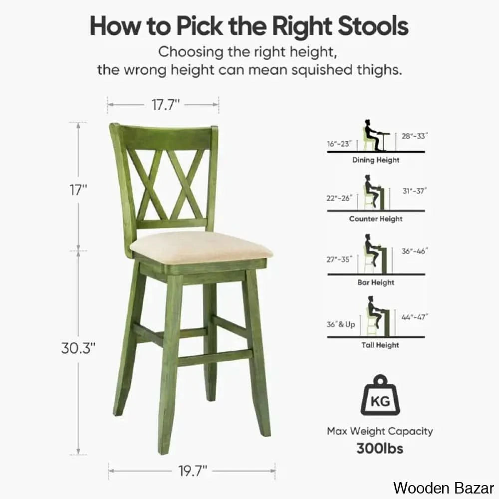 Calindas Swivel Counter And Bar Stool With Solid Wood Frame (Set Of 2) Green