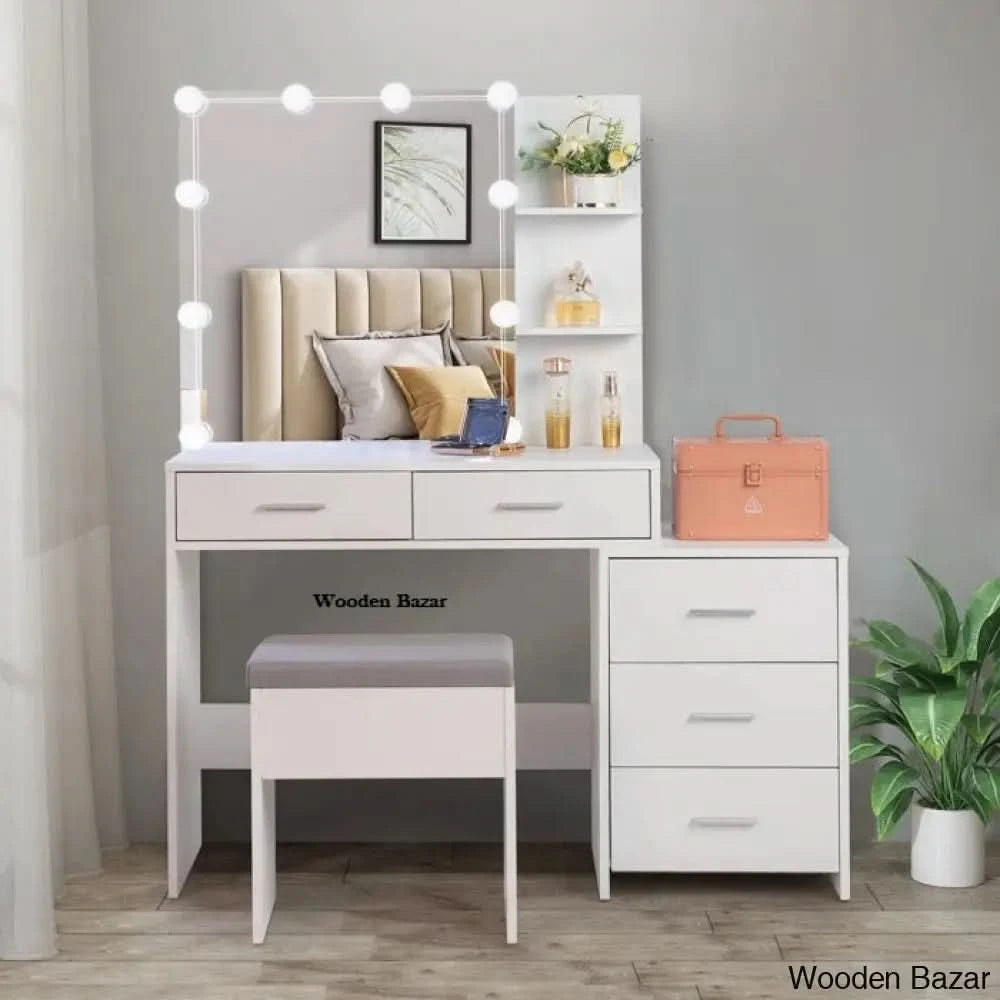 Calletano Makeup Vanity Dressing Table With Lighted Mirror And Stool