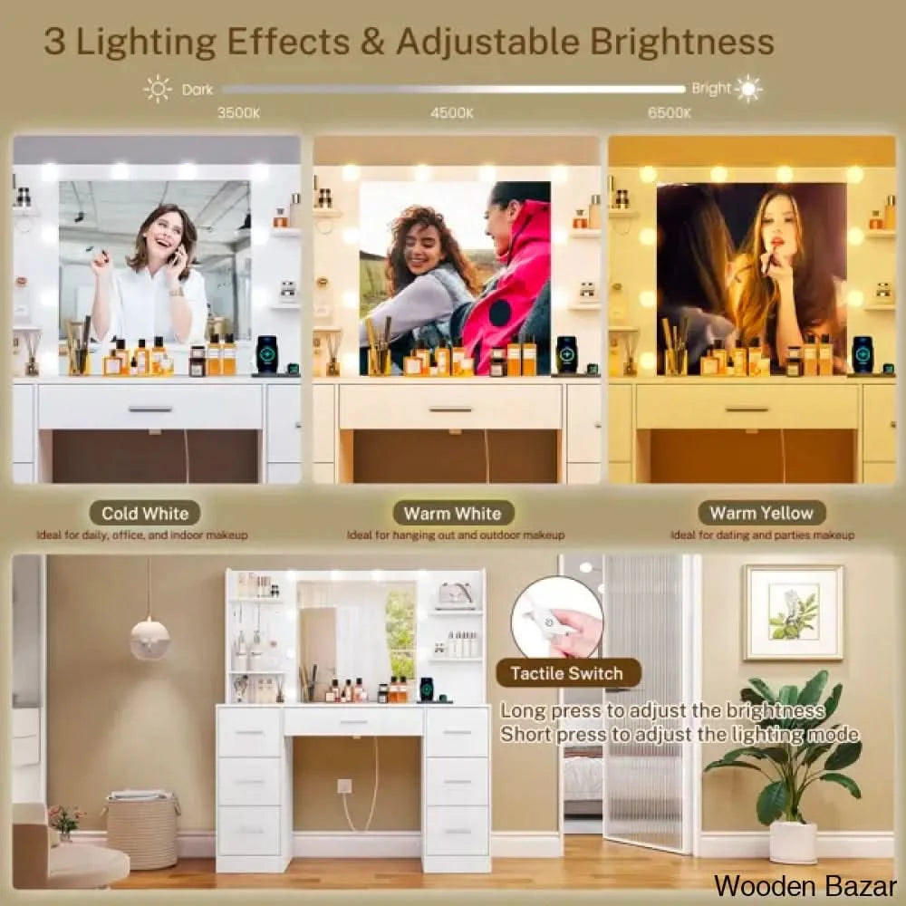 Camyla Large Vanity Dressing Table With Led Lights And Mirror(23.6X20.8In)