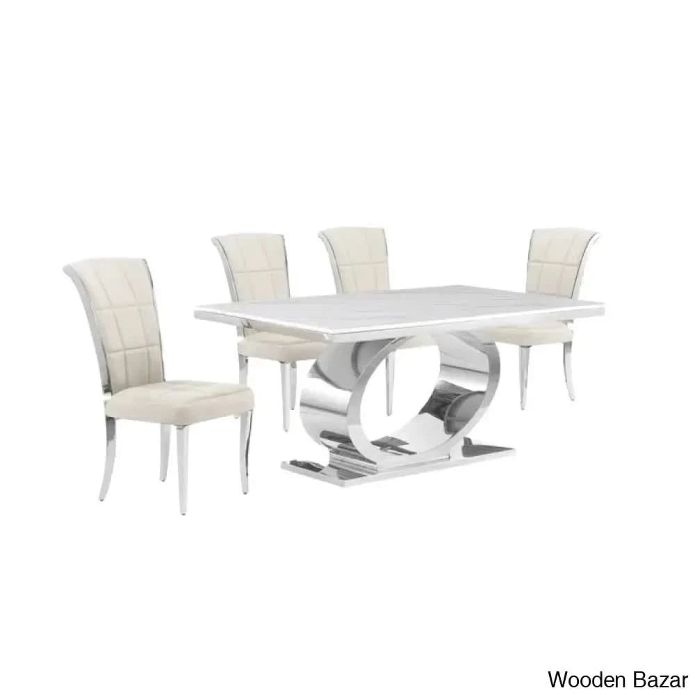 Carlot Latest Marble Top Pedestal Dining Set - Wooden Bazar 4 Seater