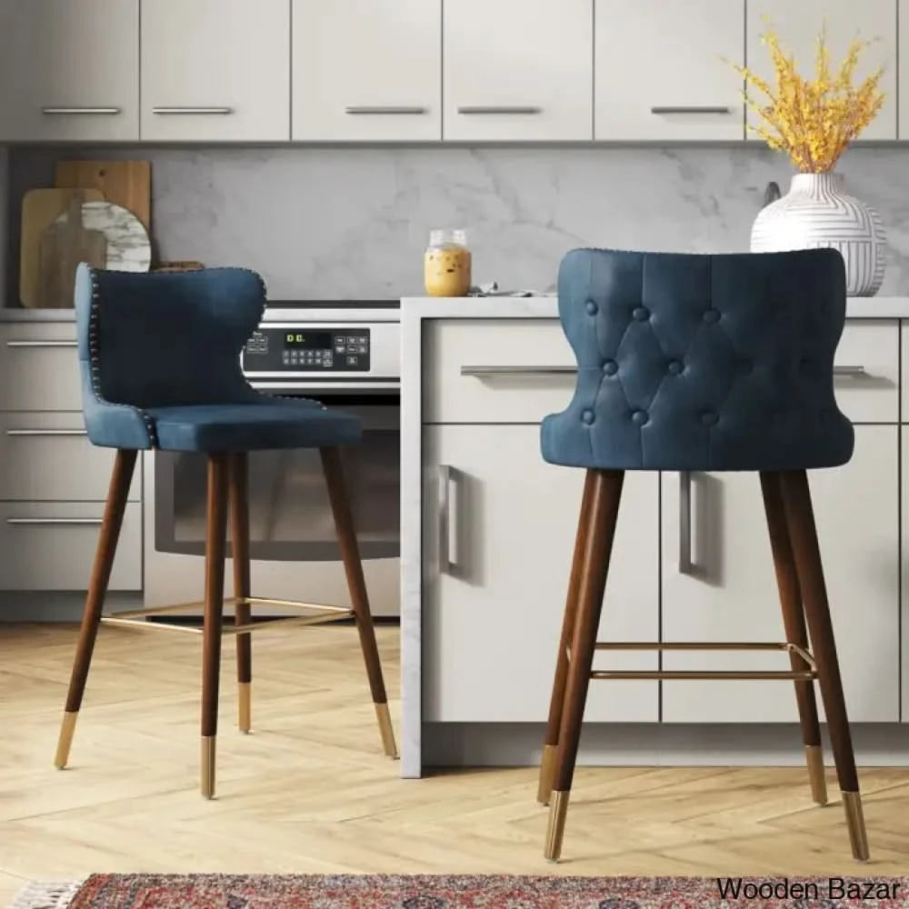 Carrazcox Upholstered Counter And Bar Stool With Solid Wood Frame (Set Of 2) Blue / Bar (29.5”