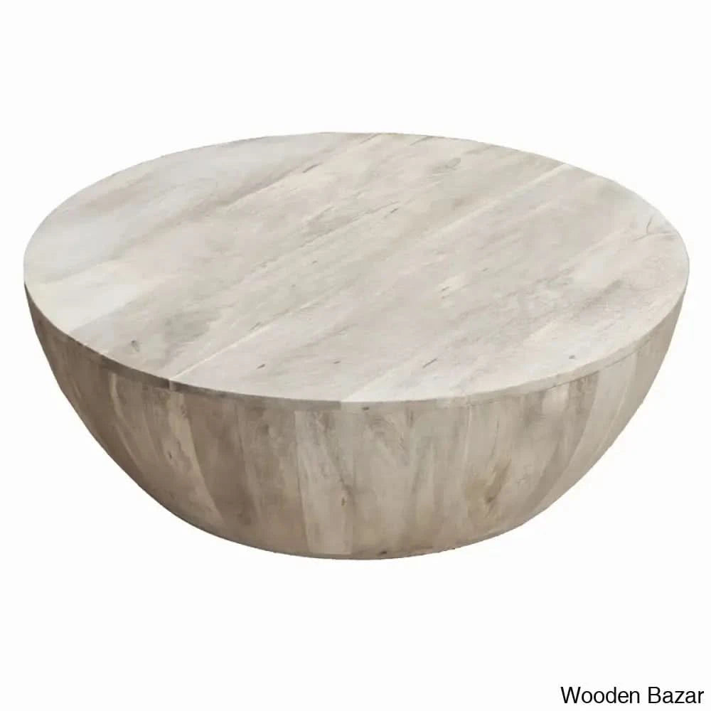 Cassius Solid Wood Single Drum Coffee Table Center Table Distressed White