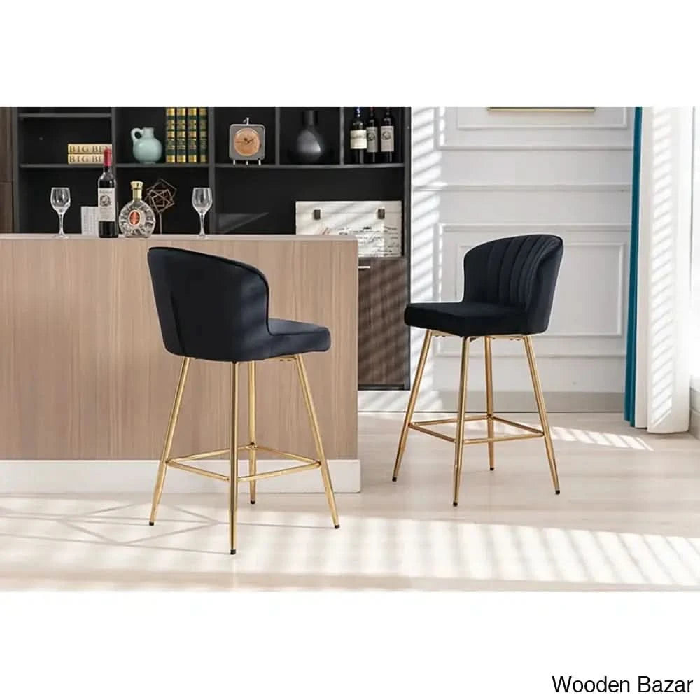 Cavillz Swivel Upholstered 25.5’’ Counter And Bar Stool With Metal Frame Black / 2 Piece