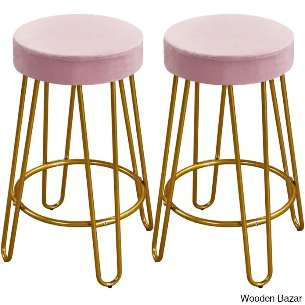 Cederniern Swivel Upholstered 26.5’’ Counter And Bar Stool With Metal Frame (Set Of 2) Pink
