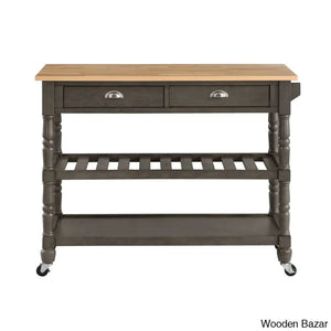 Celia 45’’ Kitchen Cart With Butcher Block Top And Locking Wheels Trolley Cart Cabinet Kitchen