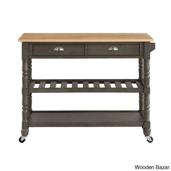 Celia 45’’ Kitchen Cart With Butcher Block Top And Locking Wheels Trolley Cart Cabinet Kitchen
