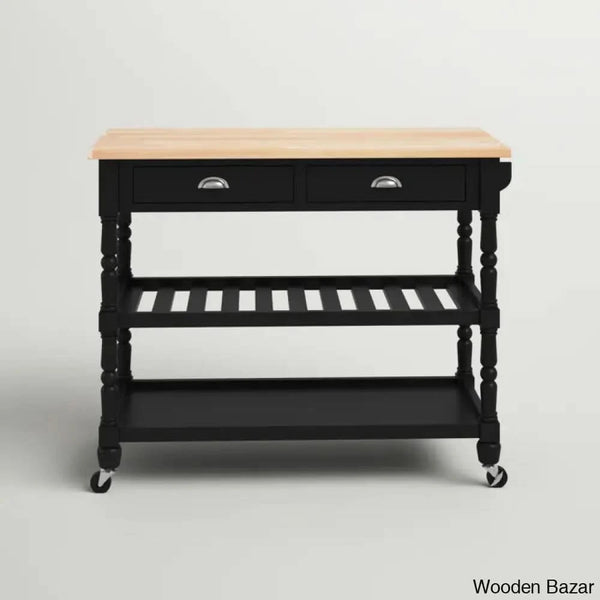 Celia 45’’ Kitchen Cart With Butcher Block Top And Locking Wheels Trolley Cart Cabinet Kitchen