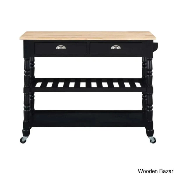 Celia 45’’ Kitchen Cart With Butcher Block Top And Locking Wheels Trolley Cart Cabinet Kitchen