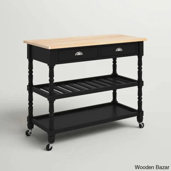 Celia 45’’ Kitchen Cart With Butcher Block Top And Locking Wheels Trolley Cart Cabinet Kitchen