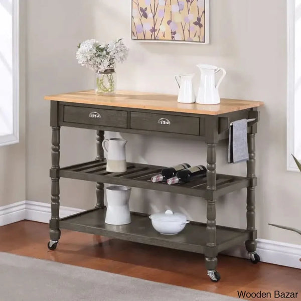 Celia 45’’ Kitchen Cart With Butcher Block Top And Locking Wheels Trolley Cart Cabinet Kitchen