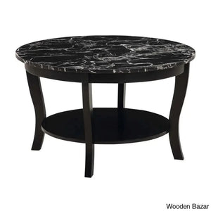 Chadwick 30’’ Coffee Table With Shelf And Center Table Black Faux Marble/Black