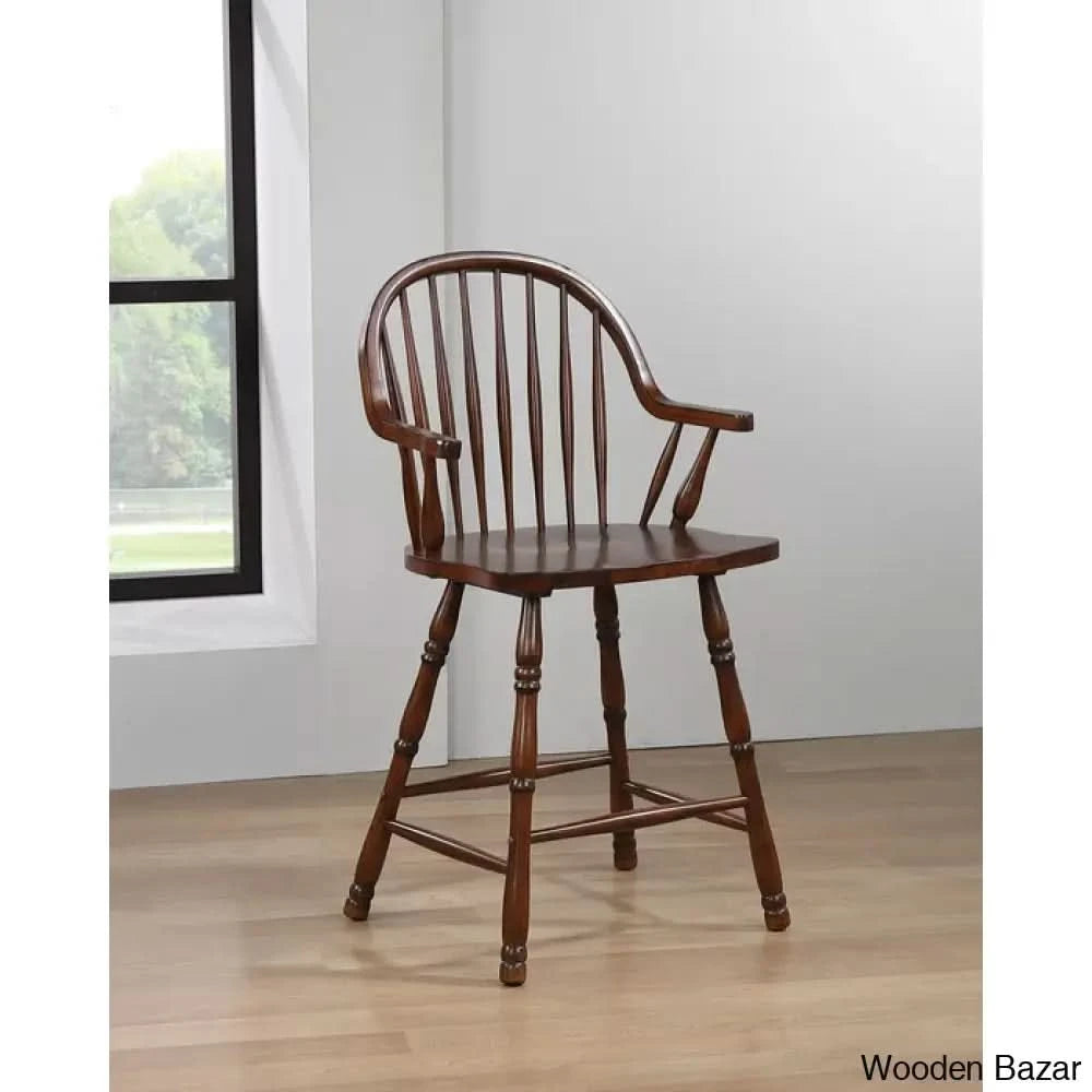 Chaggaia Swivel Solid Wood 24’’ Counter And Bar Stool (Set Of 2) Distressed Chestnut Brown / Brown