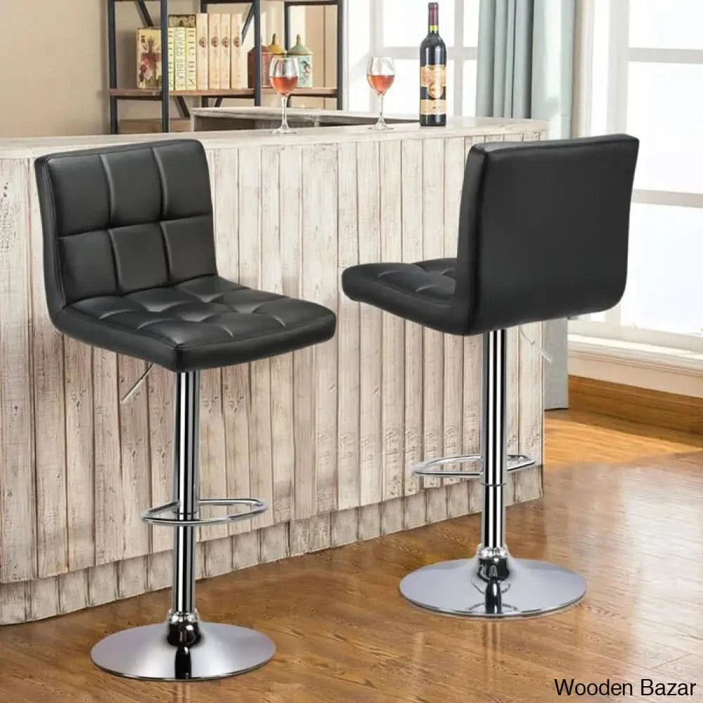Chandresho Swivel Upholstered Adjustable Height Counter Stool With Metal Frame (Set Of 2) Black