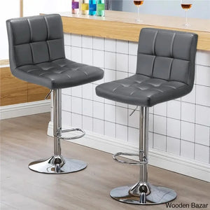 Chandresho Swivel Upholstered Adjustable Height Counter Stool With Metal Frame (Set Of 2) Gray