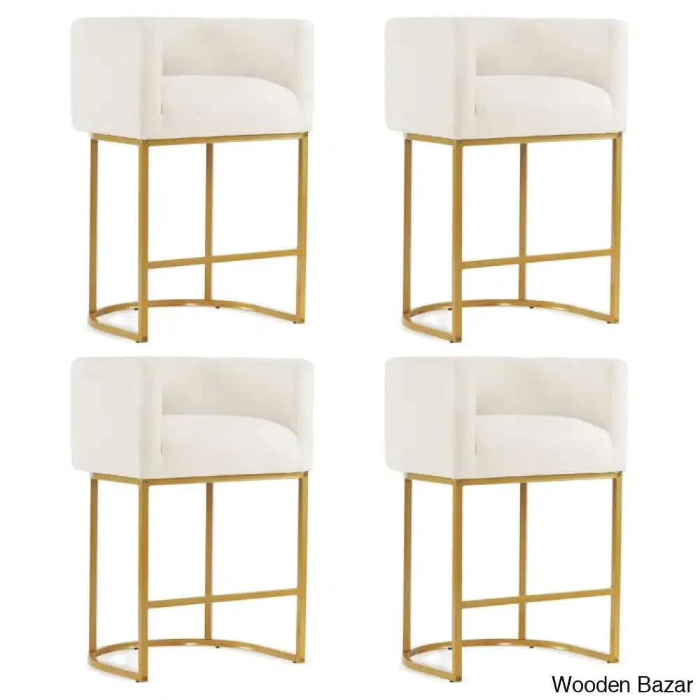 Charneys Swivel Upholstered 27’’ Counter And Bar Stool (Set Of 4) Gold / Ivory Linen