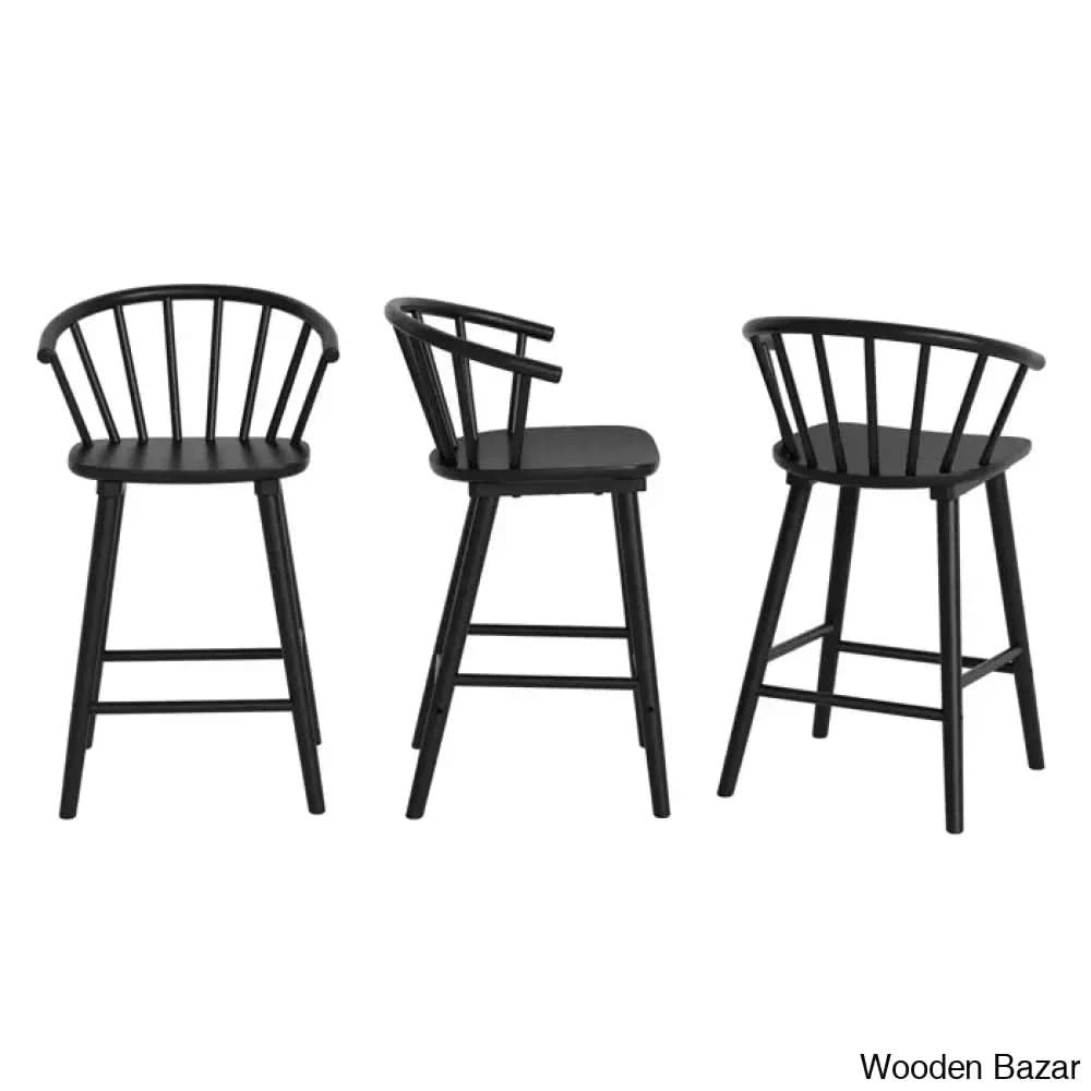 Chelssiea Swivel Solid Wood Counter And Bar Stool (Set Of 3) Black / (26” Seat Height)
