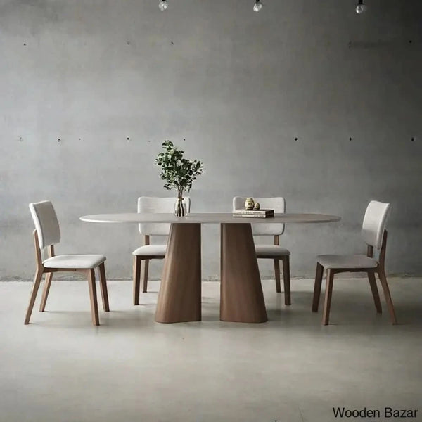 Churchill 4 Seater Stone Top Double Pedestal Dining Set 29.53’’H X 70.87’’L 35.43’’W