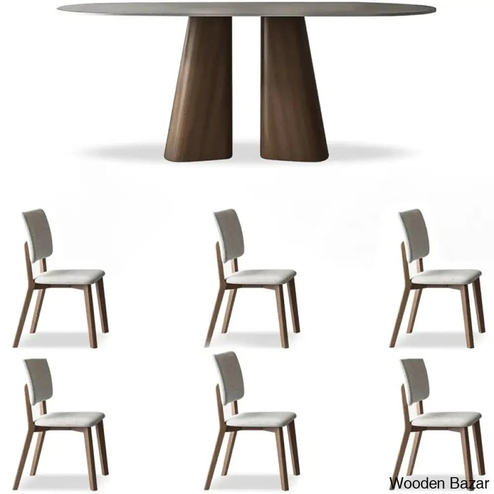 Churchill 4 Seater Stone Top Double Pedestal Dining Set 29.53’’H X 62.99’’L 31.5’’W