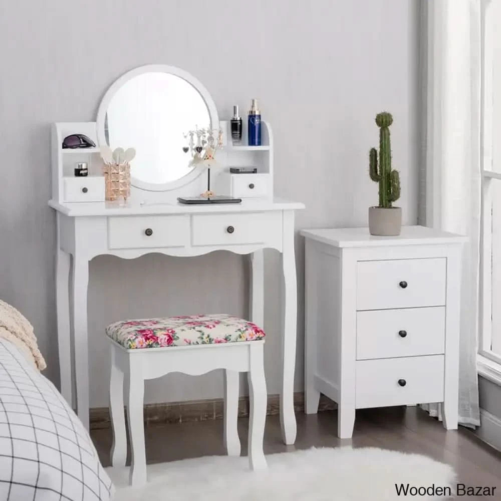 Clarkson Vanity Dressing Table With Mirror And Stool White