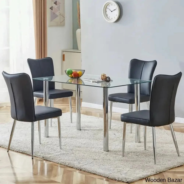 Clemency 4 Seater Glass Top Dining Set - Wooden Bazar