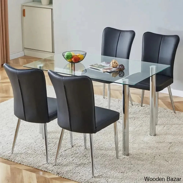 Clemency 4 Seater Glass Top Dining Set - Wooden Bazar